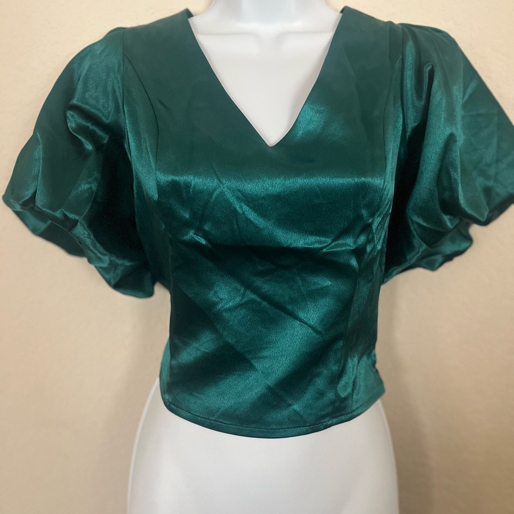 Elegant Green Satin Women's Top